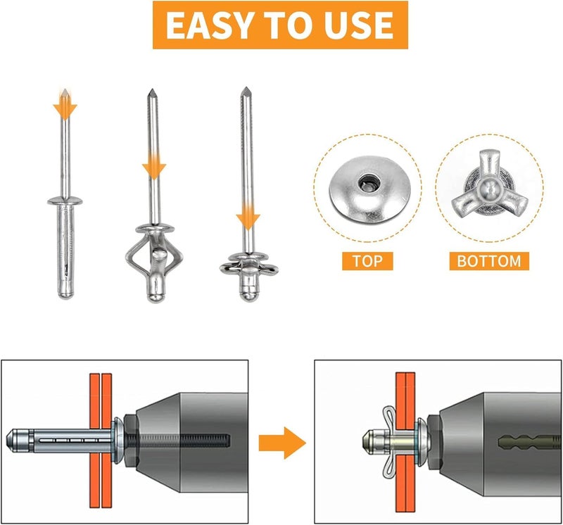 ALLCLEAN 1/4"x1-3/16" Tri-Fold Rivets Assortment - 25Pcs,Silver Tri-fold Exploding Pop Rivets Solid Aluminum Tri Grip Rivets Bulb Style Rivets for Kayak Marine Boat - Image 5